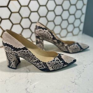 Marc Fisher Black and Cream Snakeskin Heels